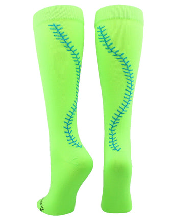 MadSportsStuff socks Neon Green/Electric Blue / Small Softball Socks with Stitches Over the Calf (multiple colors)