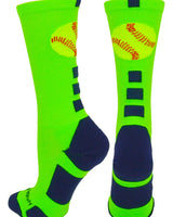 MadSportsStuff socks Neon Green/Navy / Large Softball Logo Athletic Crew Socks (multiple colors)