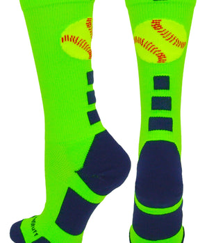 MadSportsStuff socks Neon Green/Navy / Large Softball Logo Athletic Crew Socks (multiple colors)