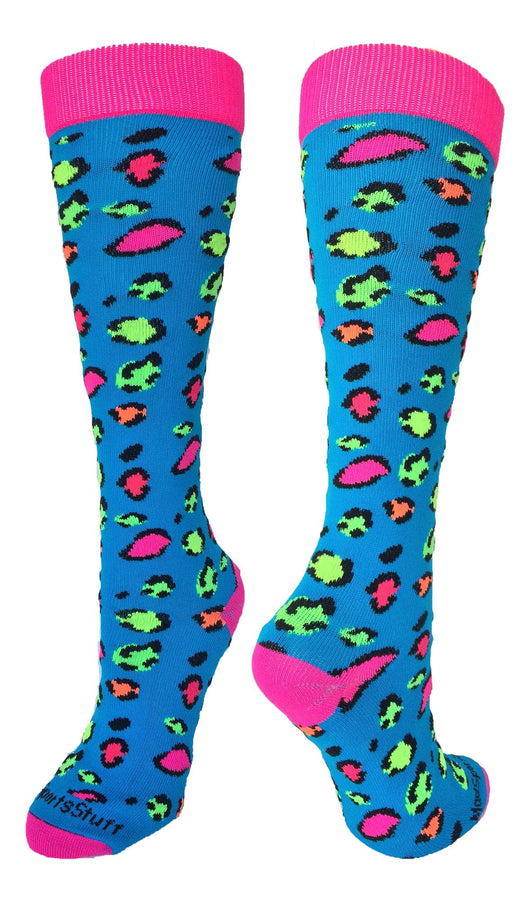 MadSportsStuff socks Neon Leopard / Large Exotic Leopard Over The Calf Athletic Socks