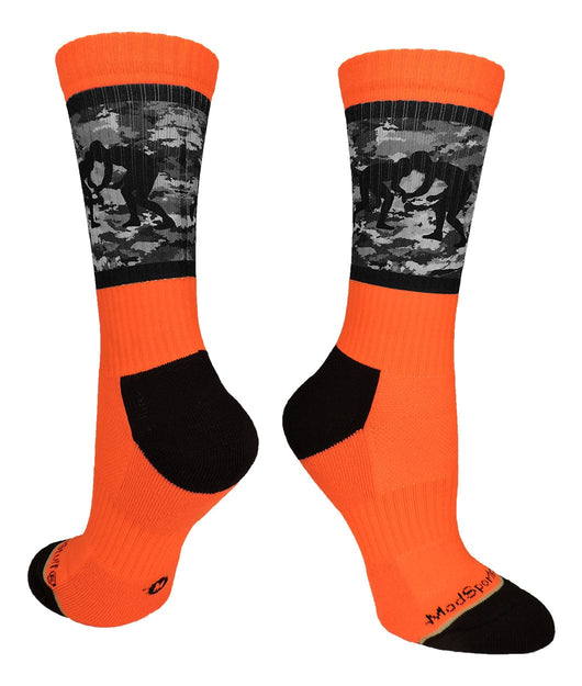 MadSportsStuff socks Neon Orange/Black Camo / Large Fighting Wrestlers Athletic Crew Socks (multiple colors)
