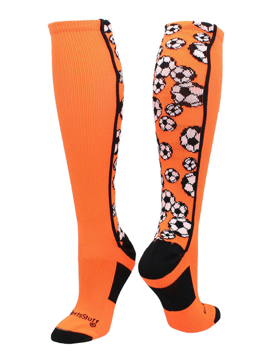 MadSportsStuff socks Neon Orange/Black / Small Crazy Soccer Socks with Soccer Balls over the calf (multiple colors)