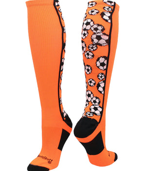 MadSportsStuff socks Neon Orange/Black / Small Crazy Soccer Socks with Soccer Balls over the calf (multiple colors)
