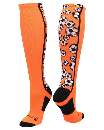 MadSportsStuff socks Neon Orange/Black / Small Crazy Soccer Socks with Soccer Balls over the calf (multiple colors)