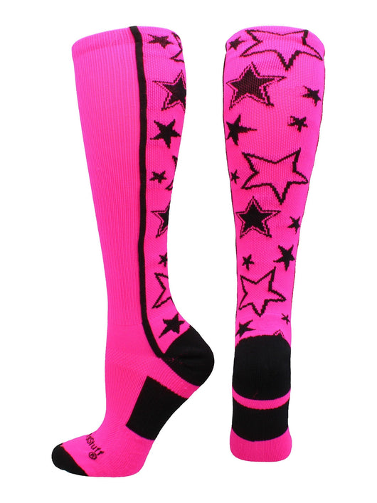 MadSportsStuff socks Neon Pink/Black / Large Crazy Socks with Stars Over the Calf Socks (multiple colors)