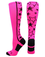 MadSportsStuff socks Neon Pink/Black / Large Crazy Socks with Stars Over the Calf Socks (multiple colors)