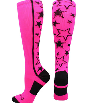 MadSportsStuff socks Neon Pink/Black / Large Crazy Socks with Stars Over the Calf Socks (multiple colors)