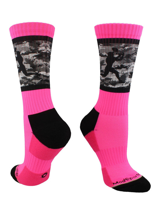 MadSportsStuff socks Neon Pink/Black / Large Football Socks with Player on Camo Background