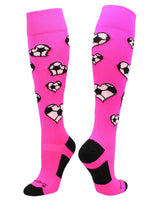 MadSportsStuff socks Neon Pink/Black / Large Love Soccer Hearts Socks Over the Calf