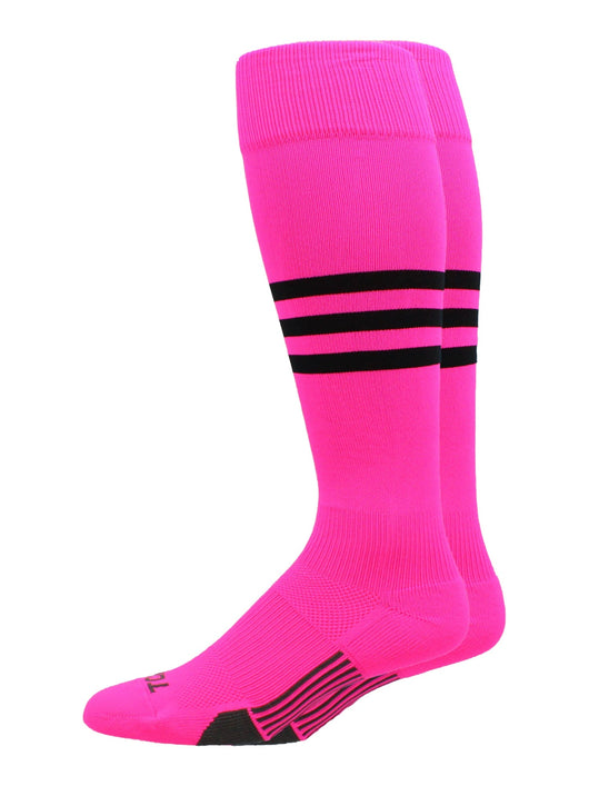 MadSportsStuff socks Neon Pink/Black / Large Striped Baseball Socks Over the Calf Dugout Pattern B