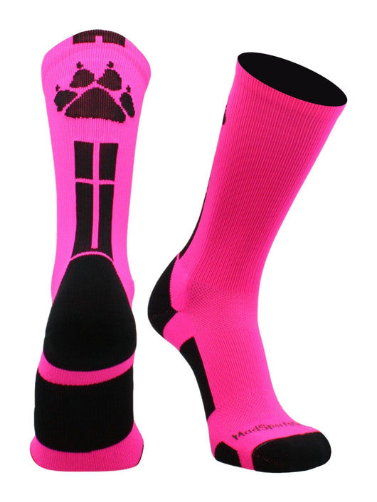 MadSportsStuff socks Neon Pink/Black / Large Wild Paws Athletic Crew Socks (multiple colors)