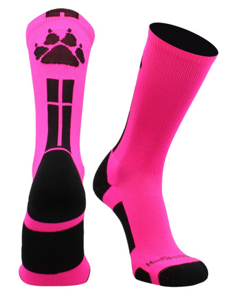 MadSportsStuff socks Neon Pink/Black / Large Wild Paws Athletic Crew Socks (multiple colors)