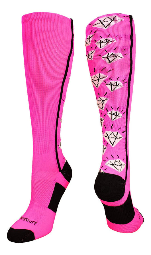 MadSportsStuff socks Neon Pink/Black / Small Crazy Socks with Diamonds Over the Calf  (multiple colors)