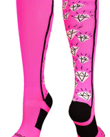MadSportsStuff socks Neon Pink/Black / Small Crazy Socks with Diamonds Over the Calf  (multiple colors)