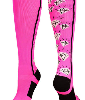 MadSportsStuff socks Neon Pink/Black / Small Crazy Socks with Diamonds Over the Calf  (multiple colors)