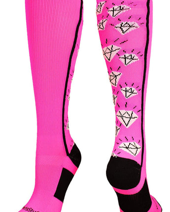 MadSportsStuff socks Neon Pink/Black / Small Crazy Socks with Diamonds Over the Calf  (multiple colors)