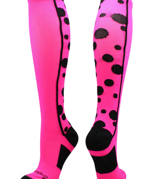 MadSportsStuff socks Neon Pink/Black / Small Crazy Socks with Dots Over the Calf Socks Multi Colors