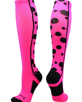 MadSportsStuff socks Neon Pink/Black / Small Crazy Socks with Dots Over the Calf Socks Multi Colors