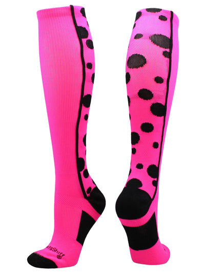 MadSportsStuff socks Neon Pink/Black / Small Crazy Socks with Dots Over the Calf Socks Multi Colors