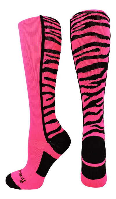 MadSportsStuff socks Neon Pink/Black / Small Crazy Socks with Safari Tiger Stripes Over the Calf Socks (multiple colors)
