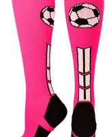 MadSportsStuff socks Neon Pink/Black/White / Large Soccer Socks with Soccer Ball Logo Over the Calf (multiple colors)