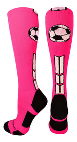 MadSportsStuff socks Neon Pink/Black/White / Large Soccer Socks with Soccer Ball Logo Over the Calf (multiple colors)