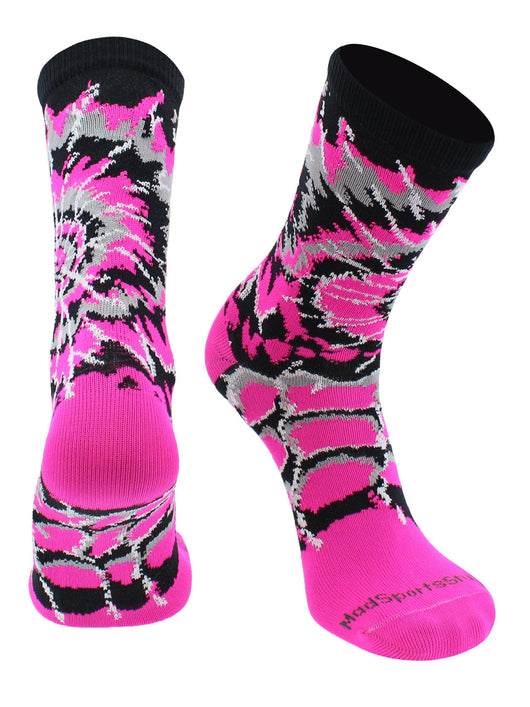 MadSportsStuff socks Neon Pink/Black/White / Small Crazy Tie Dye Crew Socks Girls or Boys