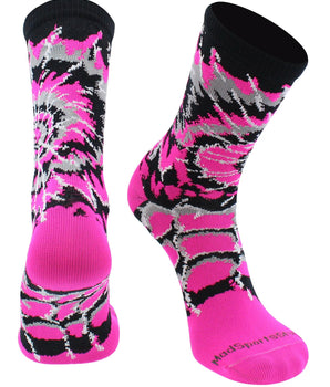 MadSportsStuff socks Neon Pink/Black/White / Small Crazy Tie Dye Crew Socks Girls or Boys