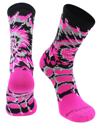 MadSportsStuff socks Neon Pink/Black/White / Small Crazy Tie Dye Crew Socks Girls or Boys