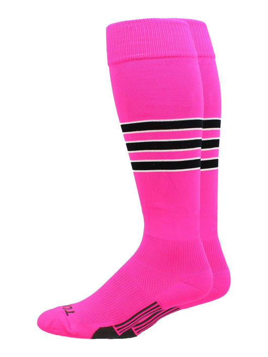 MadSportsStuff socks Neon Pink/Black/White / X-Large Striped Baseball Socks Over the Calf Dugout Pattern D