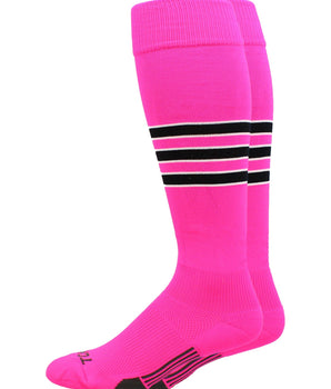 MadSportsStuff socks Neon Pink/Black/White / X-Large Striped Baseball Socks Over the Calf Dugout Pattern D