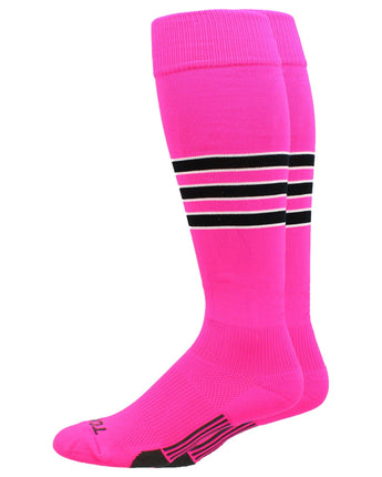MadSportsStuff socks Neon Pink/Black/White / X-Large Striped Baseball Socks Over the Calf Dugout Pattern D
