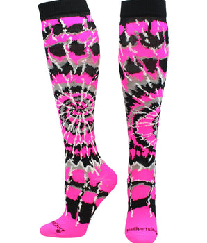MadSportsStuff socks Neon Pink/Black/White / X-Small Crazy Tie Dye Socks Over the Calf