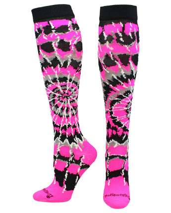 MadSportsStuff socks Neon Pink/Black/White / X-Small Crazy Tie Dye Socks Over the Calf