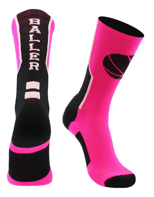 MadSportsStuff socks Neon Pink/Black / X-Large Baller Basketball Socks with Basketball Logo Crew Length