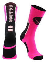 MadSportsStuff socks Neon Pink/Black / X-Large Baller Basketball Socks with Basketball Logo Crew Length