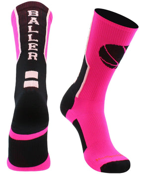 MadSportsStuff socks Neon Pink/Black / X-Large Baller Basketball Socks with Basketball Logo Crew Length
