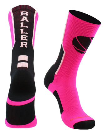 MadSportsStuff socks Neon Pink/Black / X-Large Baller Basketball Socks with Basketball Logo Crew Length