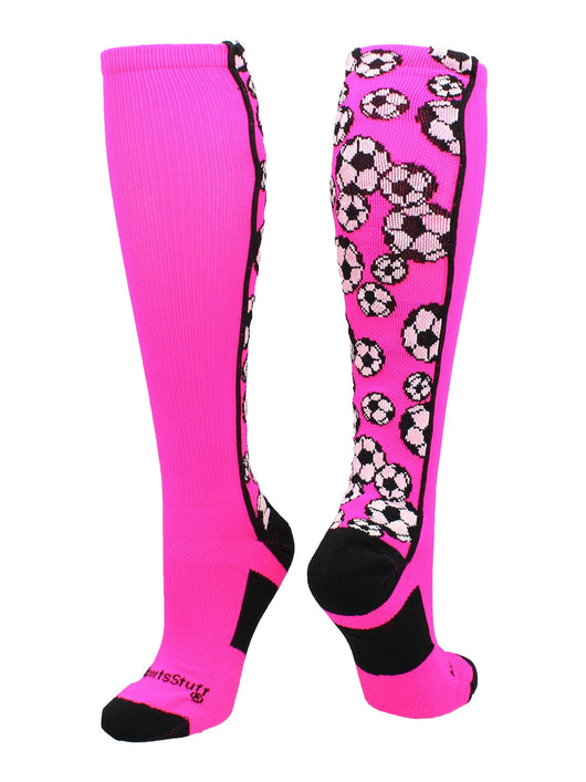 MadSportsStuff socks Neon Pink/Black / X-Small Crazy Soccer Socks with Soccer Balls over the calf (multiple colors)