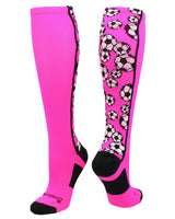 MadSportsStuff socks Neon Pink/Black / X-Small Crazy Soccer Socks with Soccer Balls over the calf (multiple colors)