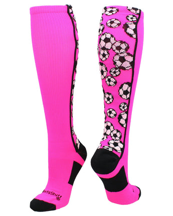 MadSportsStuff socks Neon Pink/Black / X-Small Crazy Soccer Socks with Soccer Balls over the calf (multiple colors)