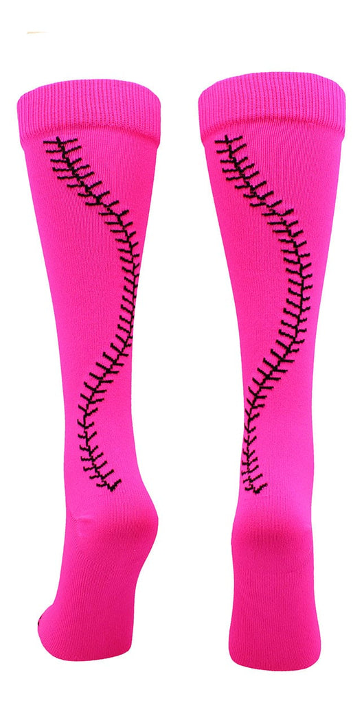 MadSportsStuff socks Neon Pink/Black / X-Small Softball Socks with Stitches Over the Calf (multiple colors)