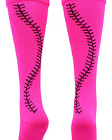 MadSportsStuff socks Neon Pink/Black / X-Small Softball Socks with Stitches Over the Calf (multiple colors)