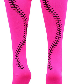 MadSportsStuff socks Neon Pink/Black / X-Small Softball Socks with Stitches Over the Calf (multiple colors)