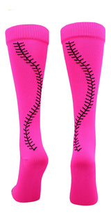 MadSportsStuff socks Neon Pink/Black / X-Small Softball Socks with Stitches Over the Calf (multiple colors)