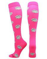 MadSportsStuff socks Neon Pink / Large Volleyball Socks with Volleyball Print Over the Calf