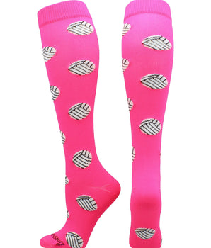 MadSportsStuff socks Neon Pink / Large Volleyball Socks with Volleyball Print Over the Calf