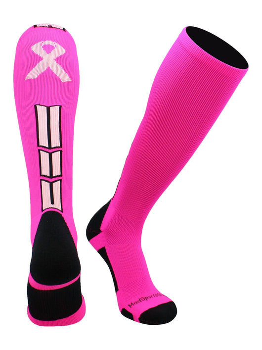 MadSportsStuff socks Neon Pink/Pale Pink / Large Triumph Pink Ribbon Breast Cancer Awareness Over the Calf Socks