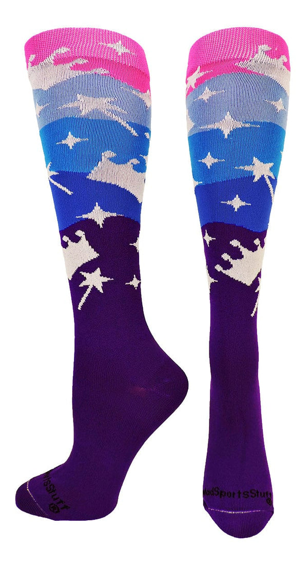 MadSportsStuff socks Neon Princess Crowns and Wands Athletic Over the Calf Socks