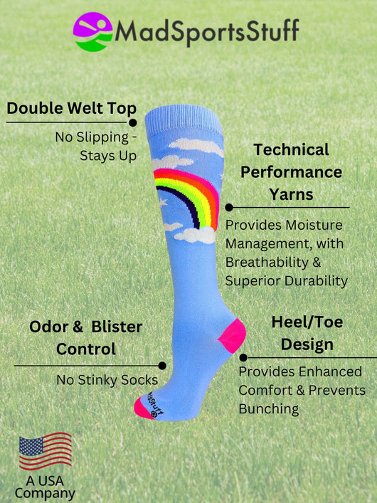 MadSportsStuff socks Neon Rainbow Clouds Over the Calf Athletic Socks